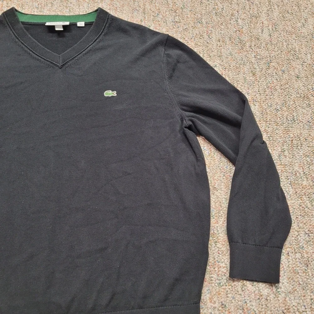 Lacoste Sweater Mens‎ 6 XL Black V Neck Pullover Classic Fit Preppy Crocodile
